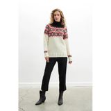 Styleboom X Peraluna COTSWOLD FAIR ISLE PULLOVER Balıkçı Yaka Baklava Desen Kazak Kadın Triko Kazak - Ekru Multi