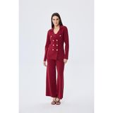 Styleboom x Peraluna Katherıne Blazer Çelik Örgü Klasik Kesim Düğmeli Blazer Kadın Triko Ceket - Bordo