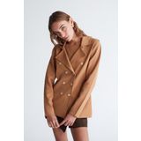 Styleboom X Peraluna KATHERINE BLAZER Çelik Örgü Klasik Kesim Düğmeli Blazer Kadın Triko Ceket Camel