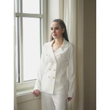 Styleboom X Peraluna KATHERINE BLAZER Çelik Örgü Klasik Kesim Düğmeli Blazer Kadın Triko Ceket Ekru