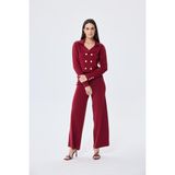 Styleboom x Peraluna Kathy Blazer Çelik Örgü Crop Kruvaze Blazer Kadın Triko Ceket - Bordo