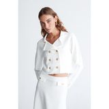 Styleboom x Peraluna Kathy Blazer Çelik Örgü Crop Kruvaze Blazer Kadın Triko Ceket - Ekru - XL