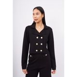 Styleboom x Peraluna Kathy Blazer Çelik Örgü Crop Kruvaze Blazer Kadın Triko Ceket - Siyah - XL
