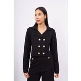 Styleboom X Peraluna KATHY BLAZER Çelik Örgü Crop Kruvaze Blazer Kadın Triko Ceket - Siyah