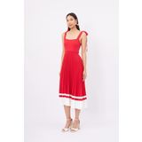 Styleboom X Peraluna KELLY DRESS Askılı Bağlama Detaylı Rahat Kesim Midi Boy Yazlık Kadın Triko Elbise - Kırmızı