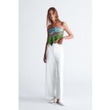 Styleboom X Peraluna MARLENE TROUSER Düğme Detaylı Rahat Kesim Kadın Triko Pantolon Ekru