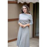 Styleboom X Peraluna MAYFAIR DRESS Yaka Büzgü Detaylı Tek Omuz Açık Kadın Triko Elbise - Gri Melanj