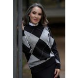 Styleboom X Peraluna OXFORD PULLOVER Bisiklet Yaka Baklava Desen Kadın Triko Kazak - Siyah