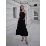 Styleboom X Peraluna VIVIEN SKIRT Düğme Detaylı Diz Altı Kloş Kadın Triko Etek Siyah