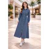STYLENEST 11-16 Yaş Kız Çocuk Uzun Kot Elbise Düğmeli Bel Lastikli Günlük Jean Elbise