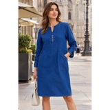 STYLENEST Büyük Beden Uzun Kollu Kadın Kot Denim Elbise Cepli Rahat Kesim Günlük Elbise