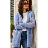 STYLENEST Kadın Açık Mavi Uzun Triko Hırka Cepli Yumuşak Dokulu Örgü Hırka