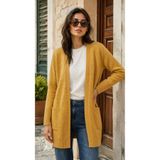 STYLENEST Kadın Hardal Sarısı Uzun Triko Hırka Cepli Yumuşak Dokulu Örgü Hırka