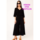 STYLENEST Kadın Siyah Vıskon Etek Pantolon – Rahat Geniş Paça Büyük Beden L XL XXL