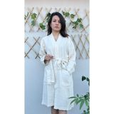 Stylish Home 4 Katlı %100 Pamuk Muslin Bornoz - L - XL - Ekru