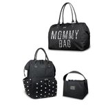 Stylo 3'lü XPro Set Anne Bebek Bakım Sırt Çantası & Mommy Bag Anne Bebek Omuz Çantası ve Termos Çanta (SİYAH)