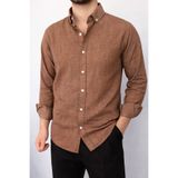 Stylo Men Erkek Krınkıl Keten Kahverengi Gömlek