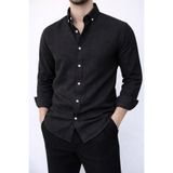 Stylo Men Erkek Krınkıl Keten Siyah Gömlek