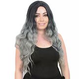 Su Daası Uzun Perçemsiz Fiber Sen Peruk / Siyah / Gri Ombreli