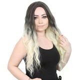 Su Dalgası Uzun Perçemsiz Fiber Sentetik Peruk - Küllü Siyah / Platin Ombreli H9013l-6F613-Pm-14X