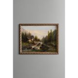 Su Değirmeni Manzarası - Vintage Desenli Çerçeve, Altın2, 15 x 21