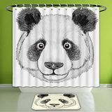 Su geçirmez Duş Perdesi ve Banyo Halısı Seti Hayvan Asya Panda Kabarık Sevimli Şişman Hayvan Alıntı El Çizimi Resim Sanatı Siyah Banyo Perdesi ve Paspas Banyo için Takım Elbise Ekstra Geniş Boyut