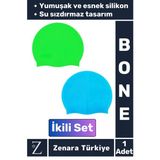Su Geçirmez Elastik Yumuşak Yüzücü Havuz Deniz Yüzme Şapkası Esnek Silikon Bone 2'Li Set