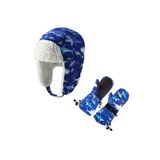 Su Geçirmez Erkek Çocuk Kar Bere Eldiven Set 2-4 Yaş Kayak Snowboard Bere Eldiven Mavi Shark