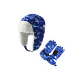 Su Geçirmez Erkek Çocuk Kar Bere Eldiven Set 4-8 Yaş Kayak Snowboard Bere Eldiven Set Mavi Shark