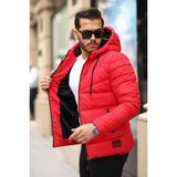 Su Geçirmez Erkek Kapüşonlu Şişme Mont - Kırmızı