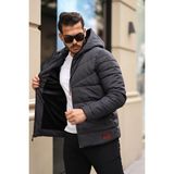 Su Geçirmez Erkek Kapüşonlu Şişme Mont - Siyah - XL