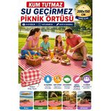 Su Geçirmez Kum Tutmaz Piknik Örtüsü 200X150 Katlanabilir Plaj Kamp Matı Taşıma Çantalı Kırmızı