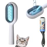 Su Hazneli Kedi Tüy Temizleme Fırçası Tarağı + 60 Yaprak Tüy Toplayıcı Rulo Hediye (Mavi)