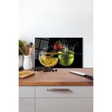 Su Içinde Elma Limon Cam Kesme Tahtası, Silikon Ayaklı Isıya Kırılmaya Dayanıklı Sunum Kesim Tablası - 23 x 35 cm