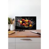 Su Içinde Renkli Meyveler Cam Kesme Tahtası, Silikon Ayaklı Isıya Kırılmaya Dayanıklı, Sunum Tablası - 23 x 35 cm