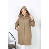 Su Itici Mont, Büyük Beden Mont, Kapitone, Içi Tüylü Mont, Kışlık Kaban, Kapüşonlu Mont, - Vizon - 52