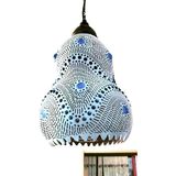 Su Kabağı Avize - El Yapımı Dekoratif Doğal Su Kabağından Gece Lambası Avize - Beyaz - Mavi