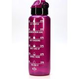 Su Matarası Tritan Geniş Ağız Su Şişesi Motivasyon Spor Matarası Suluğu Bpasız 1000 ml Mor T0103 - Çok Renkli