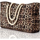 Su ve Kum Geçirmez Özellikli Büyük Boy Plaj Çantası - Leopar - 45x35x13 cm