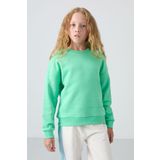 Su Yeşil Pamuklu İçi Tüylü Yumuşak Dokulu Oversize Nakışlı Kız Çocuk Sweatshirt - 75150