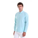Su Yeşili Comfort Fit Düz %100 Pamuk Slim Yaka Uzun Kollu Casual Oxford Gömlek