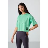 Su Yeşili Polyester Nefes Alan Dokulu İnce Esnek Oversize Fit Performans Kadın T-Shirt - 97284