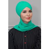 Su Yeşili Pratik Hazır Geçmeli Tesettür Bone Sandy Kumaş Çapraz Büzgülü Şifon Atkılı 1801A_32