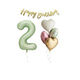 Su Yeşili Renk Rakam Kalp Balon Happy Bırthday Yazılı Doğum Günü Seti Yaş 2