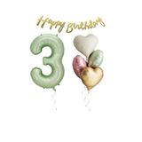 Su Yeşili Renk Rakam Kalp Balon Happy Bırthday Yazılı Doğum Günü Seti Yaş 3