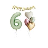 Su Yeşili Renk Rakam Kalp Balon Happy Bırthday Yazılı Doğum Günü Seti Yaş 6