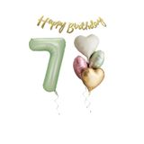 Su Yeşili Renk Rakam Kalp Balon Happy Bırthday Yazılı Doğum Günü Seti Yaş 7