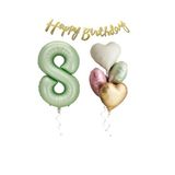 Su Yeşili Renk Rakam Kalp Balon Happy Bırthday Yazılı Doğum Günü Seti Yaş 8