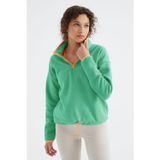 Su Yeşili Yarım Fermuar Etek Ucu Büzgülü Dik Yaka Standart Kalıp Kadın Polar Sweatshirt - 97234