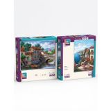 Su Yolu Ve Yamaç Evleri İkili Set - 2 X 1000 Parça Manzara İkili Puzzle Seti